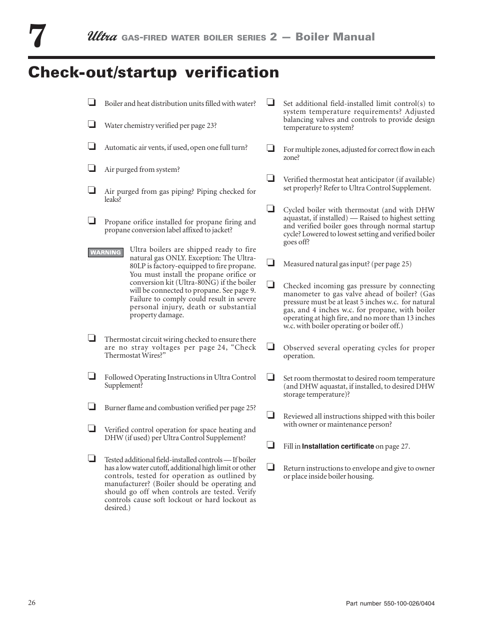 Check-out/startup verification | Ultra electronic -155 User Manual | Page 26 / 44