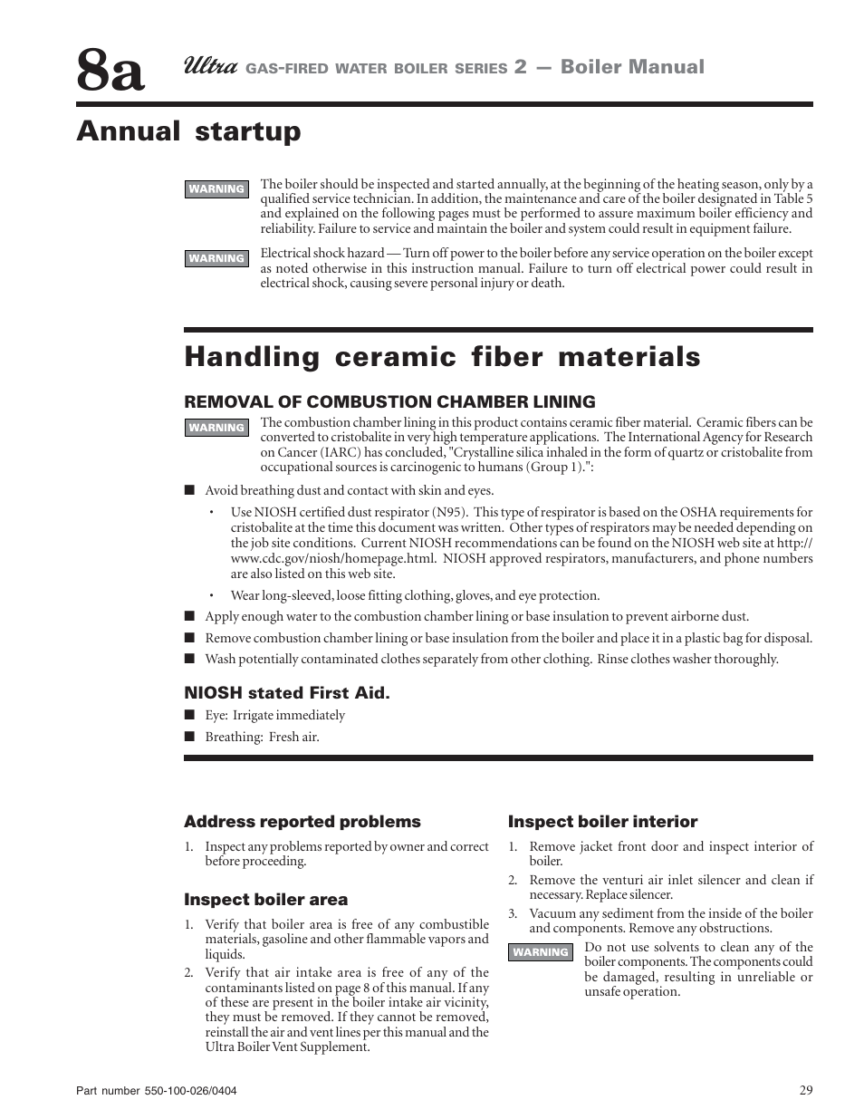 Annual startup, Handling ceramic fiber materials | Ultra electronic -155 User Manual | Page 29 / 44