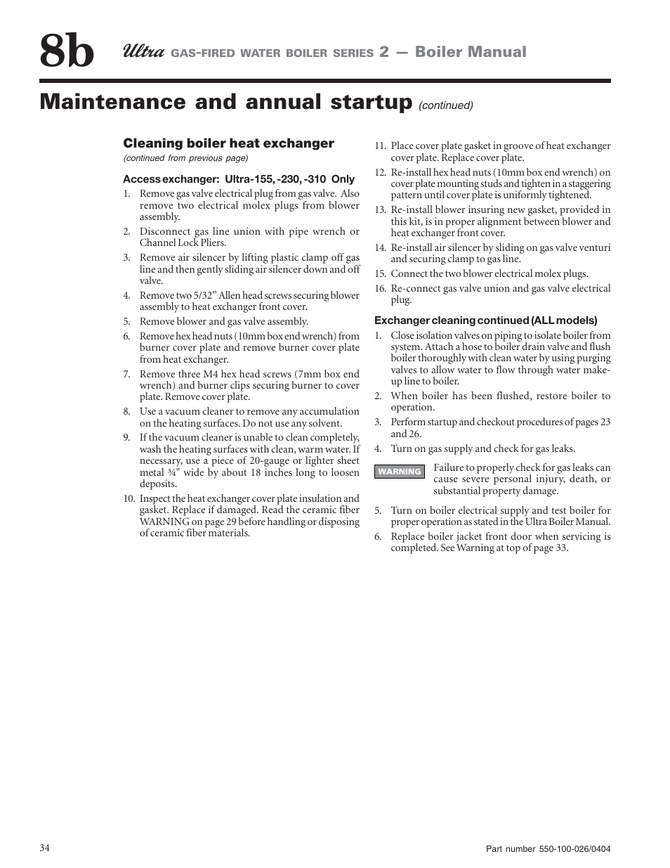 Maintenance and annual startup, 2 — boiler manual | Ultra electronic -155 User Manual | Page 34 / 44
