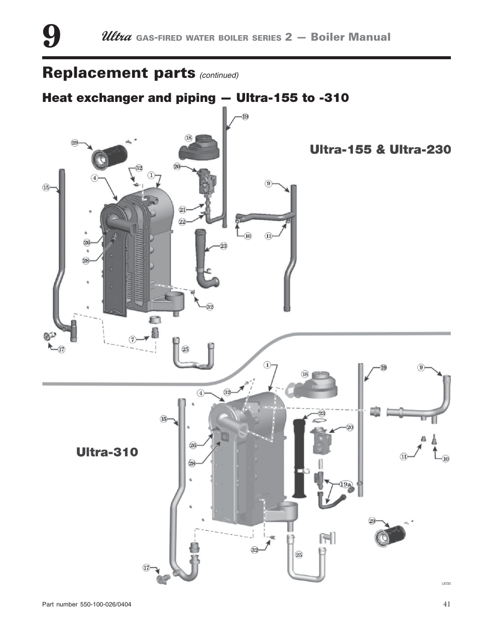 Replacement parts | Ultra electronic -155 User Manual | Page 41 / 44