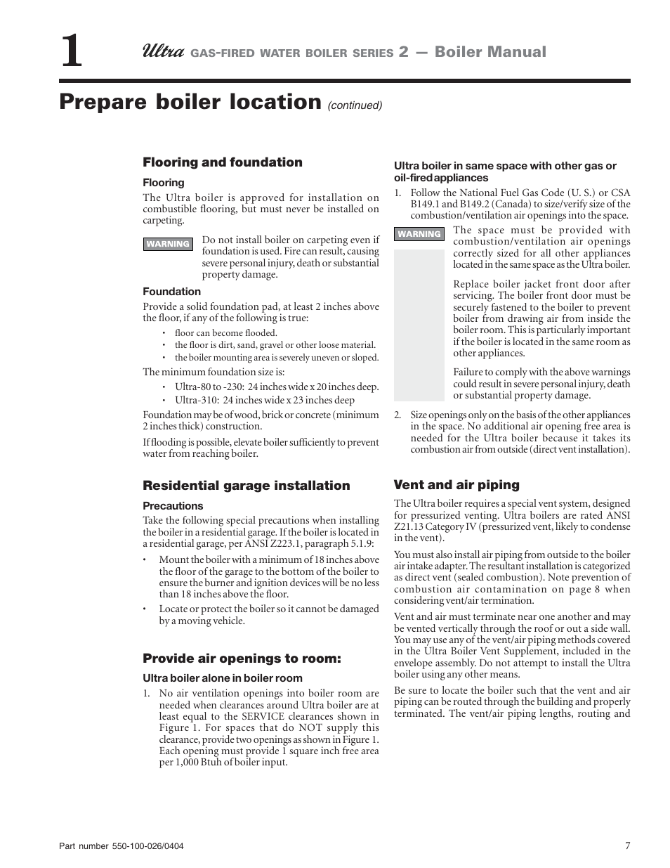 Prepare boiler location, 2 — boiler manual | Ultra electronic -155 User Manual | Page 7 / 44