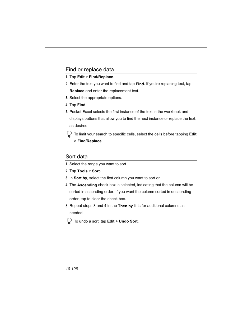 Find or replace data, Sort data | Unitech PA950 User Manual | Page 106 / 204