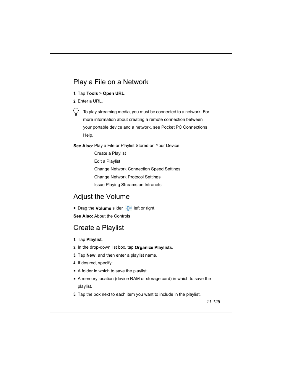 Play a file on a network, Adjust the volume, Create a playlist | Unitech PA950 User Manual | Page 125 / 204
