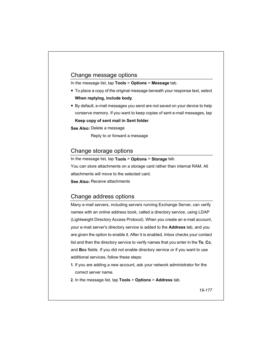 Change message options, Change storage options, Change address options | Unitech PA950 User Manual | Page 177 / 204
