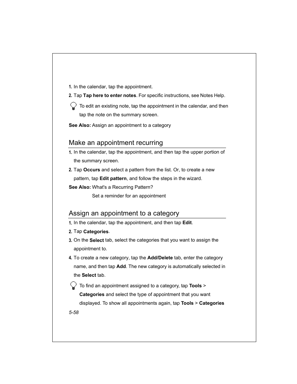 Make an appointment recurring, Assign an appointment to a category | Unitech PA950 User Manual | Page 58 / 204