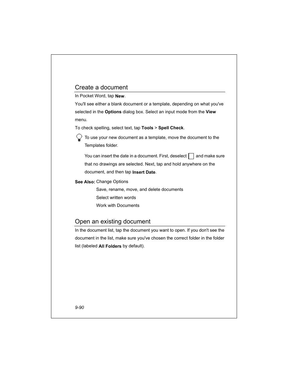 Create a document, Open an existing document | Unitech PA950 User Manual | Page 90 / 204