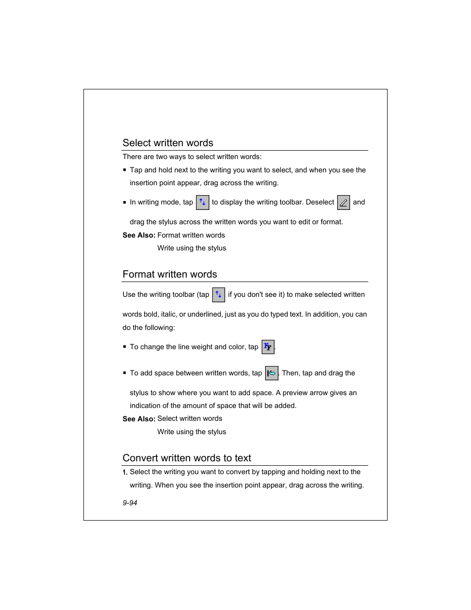 Select written words, Format written words, Convert written words to text | Unitech PA950 User Manual | Page 94 / 204
