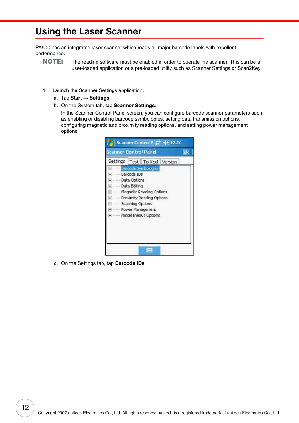 Using the laser scanner | Unitech PA500 User Manual | Page 18 / 84