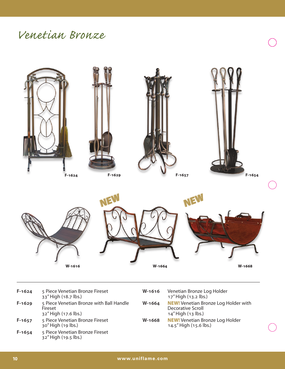 Venetian bronze | Uniflame S-7700 User Manual | Page 10 / 80