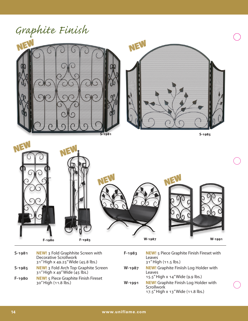 Graphite finish | Uniflame S-7700 User Manual | Page 14 / 80