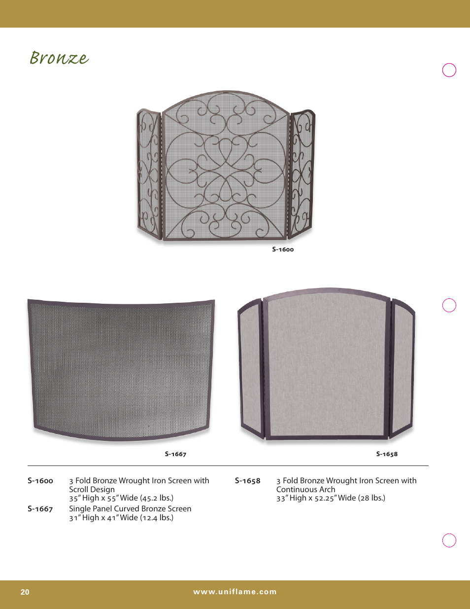 Bronze | Uniflame S-7700 User Manual | Page 20 / 80