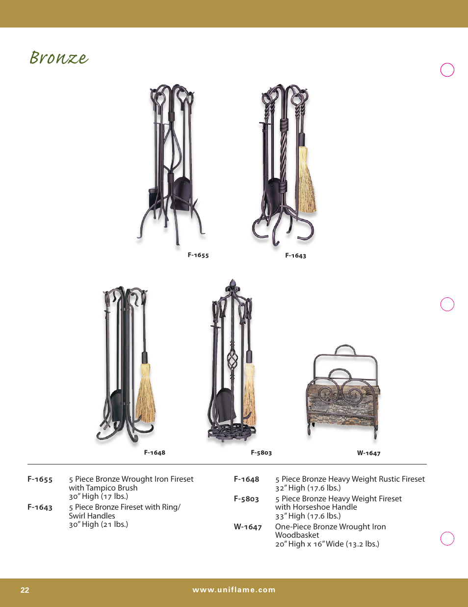 Bronze | Uniflame S-7700 User Manual | Page 22 / 80