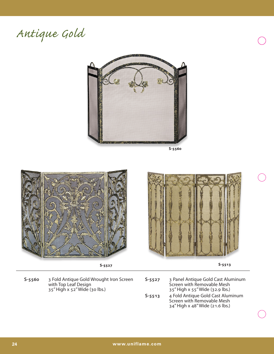 Antique gold | Uniflame S-7700 User Manual | Page 24 / 80