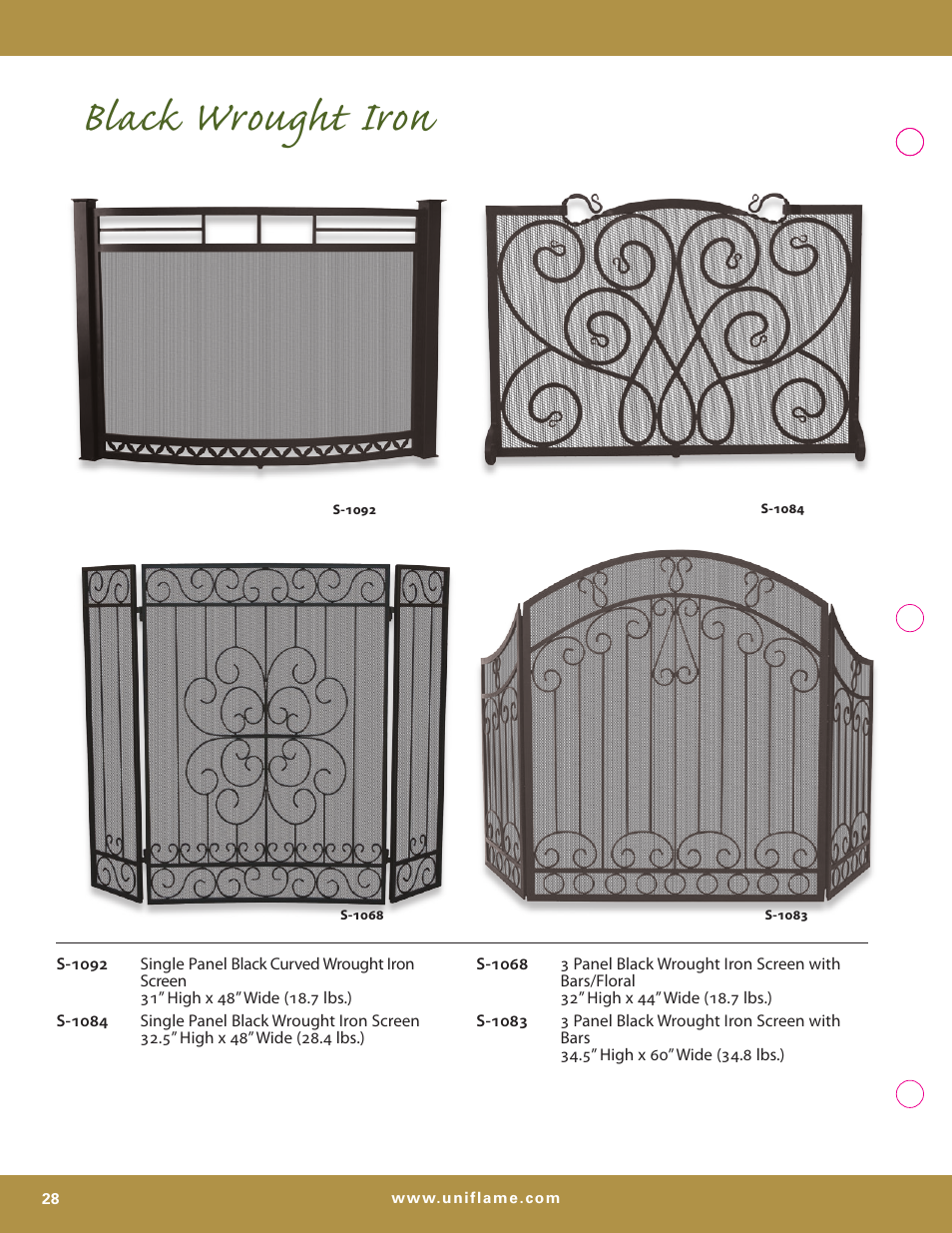 Black wrought iron | Uniflame S-7700 User Manual | Page 28 / 80