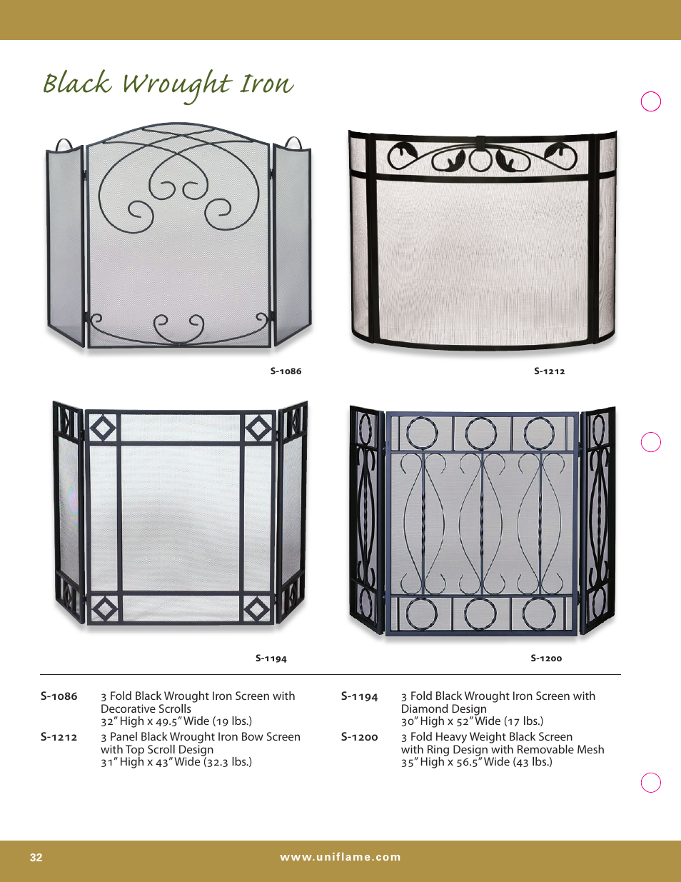 Black wrought iron | Uniflame S-7700 User Manual | Page 32 / 80