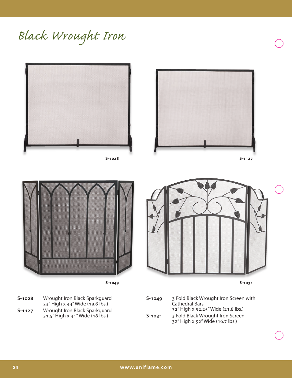 Black wrought iron | Uniflame S-7700 User Manual | Page 34 / 80