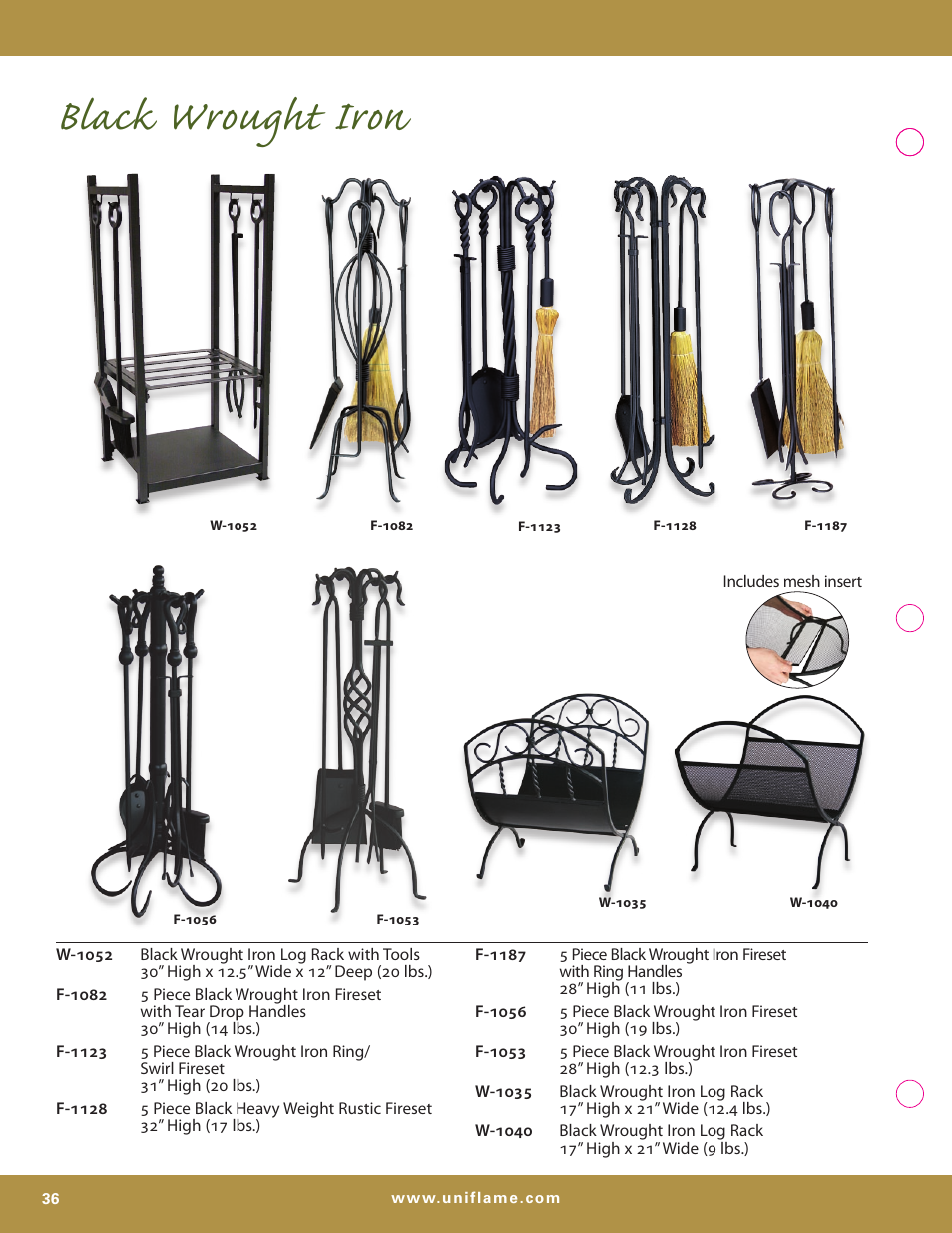 Black wrought iron | Uniflame S-7700 User Manual | Page 36 / 80
