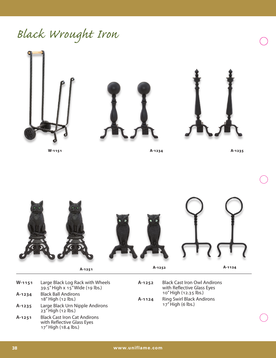 Black wrought iron | Uniflame S-7700 User Manual | Page 38 / 80