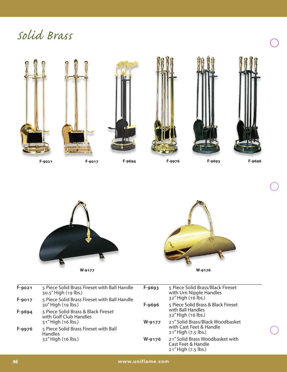 Solid brass | Uniflame S-7700 User Manual | Page 46 / 80