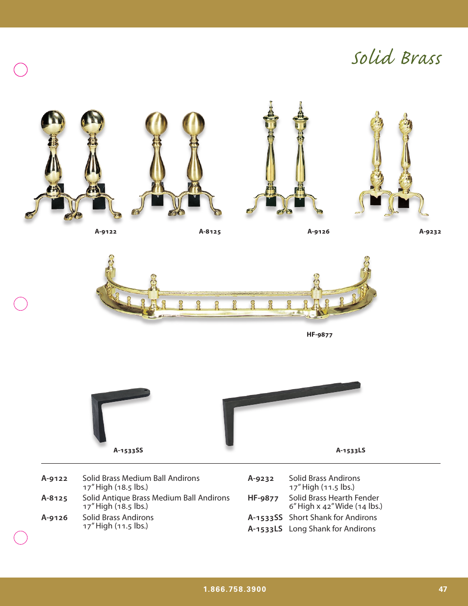Solid brass | Uniflame S-7700 User Manual | Page 47 / 80