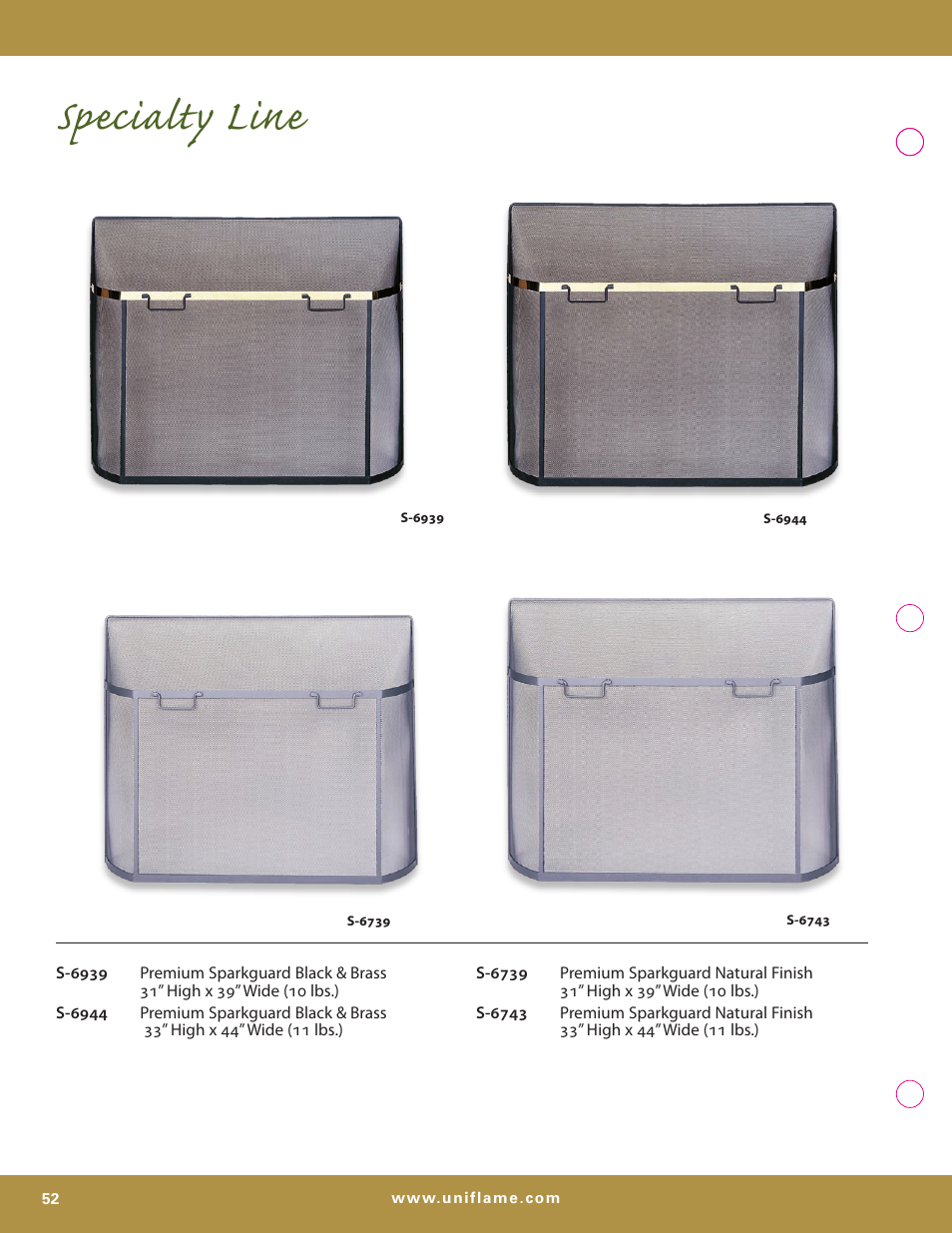 Specialty line | Uniflame S-7700 User Manual | Page 52 / 80