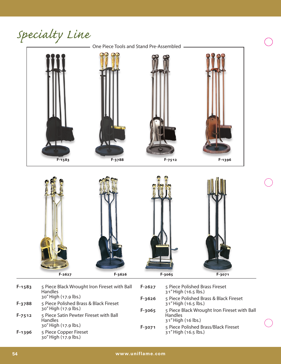 Specialty line | Uniflame S-7700 User Manual | Page 54 / 80