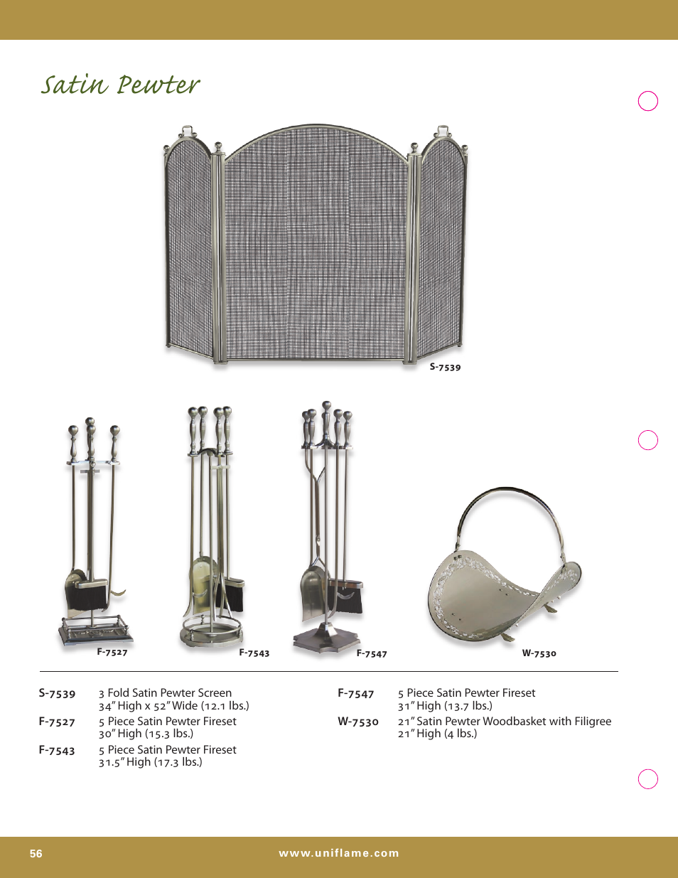 Satin pewter | Uniflame S-7700 User Manual | Page 56 / 80