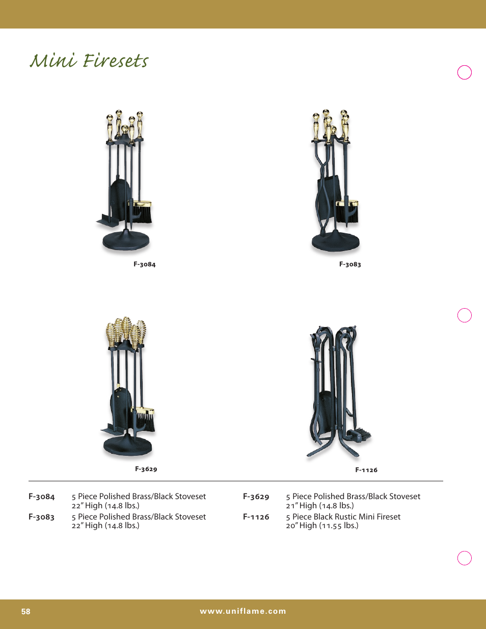 Mini firesets | Uniflame S-7700 User Manual | Page 58 / 80
