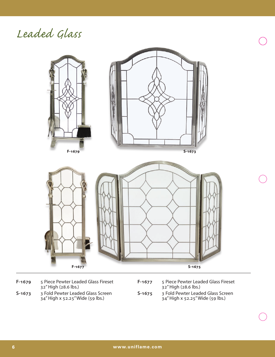 Leaded glass | Uniflame S-7700 User Manual | Page 6 / 80
