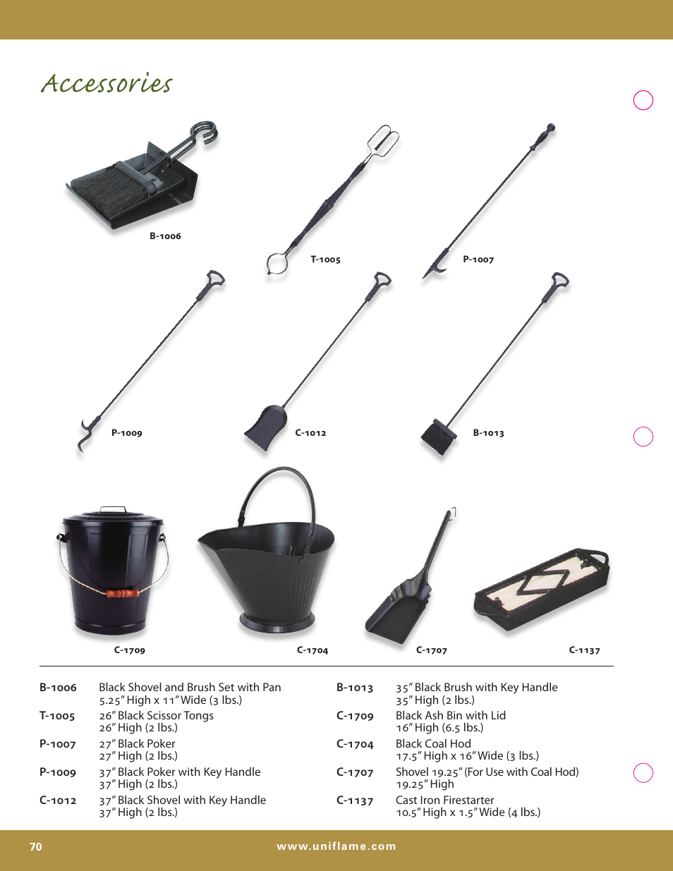 Accessories | Uniflame S-7700 User Manual | Page 70 / 80