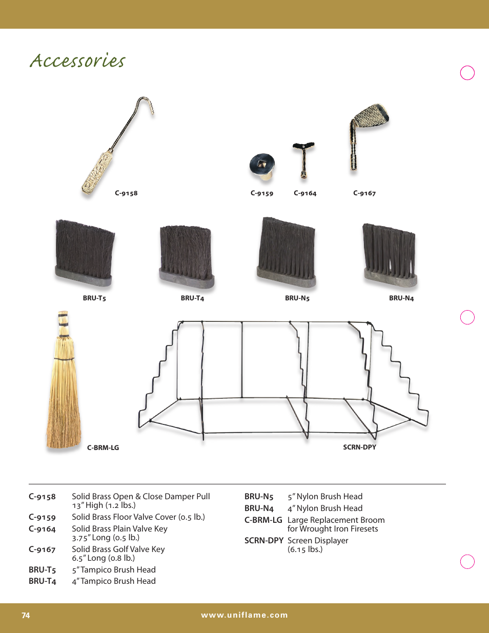 Accessories | Uniflame S-7700 User Manual | Page 74 / 80