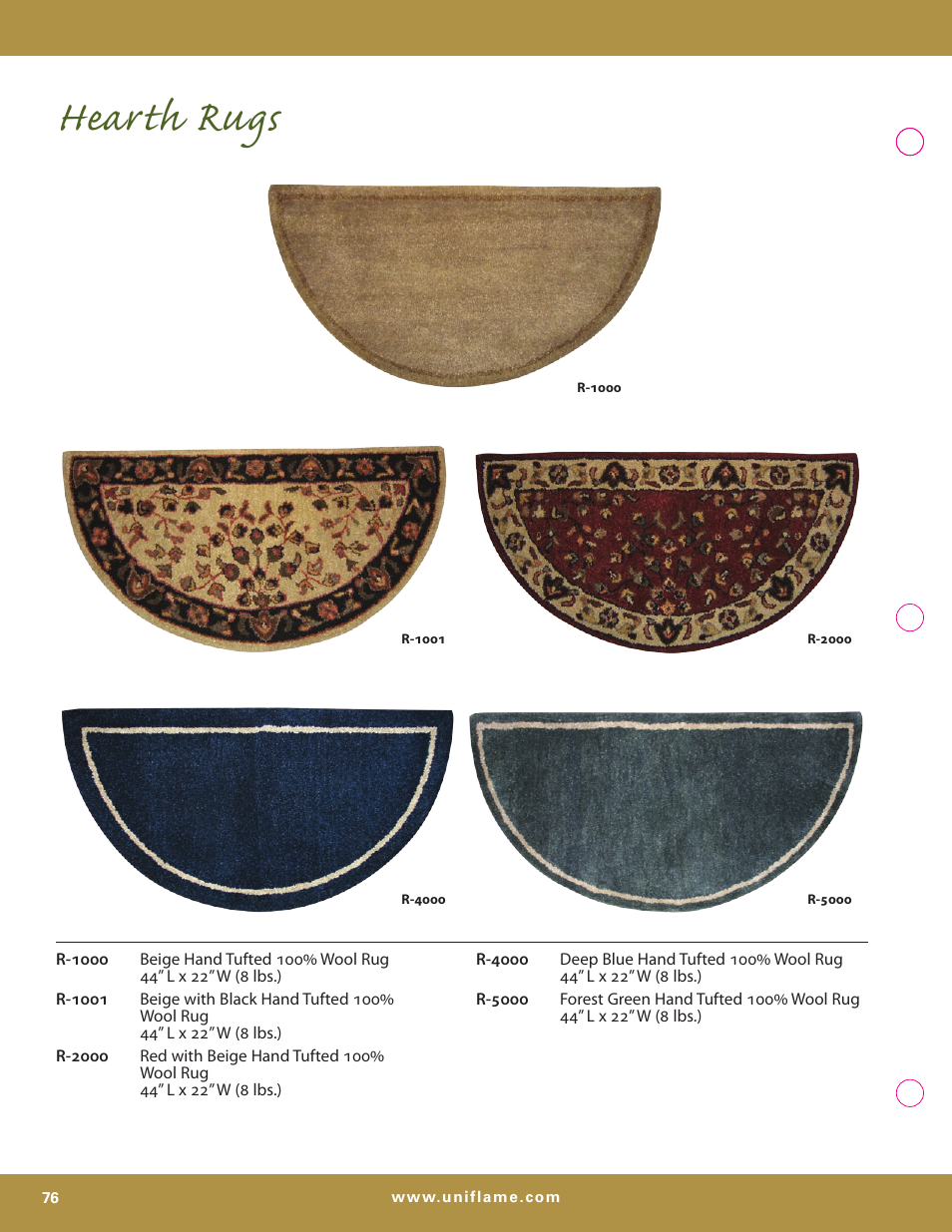 Hearth rugs | Uniflame S-7700 User Manual | Page 76 / 80