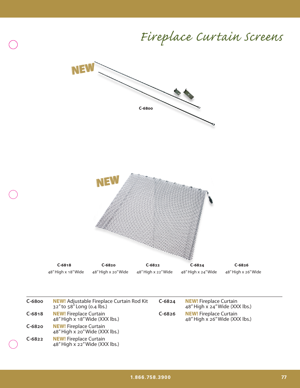Fireplace curtain screens | Uniflame S-7700 User Manual | Page 77 / 80