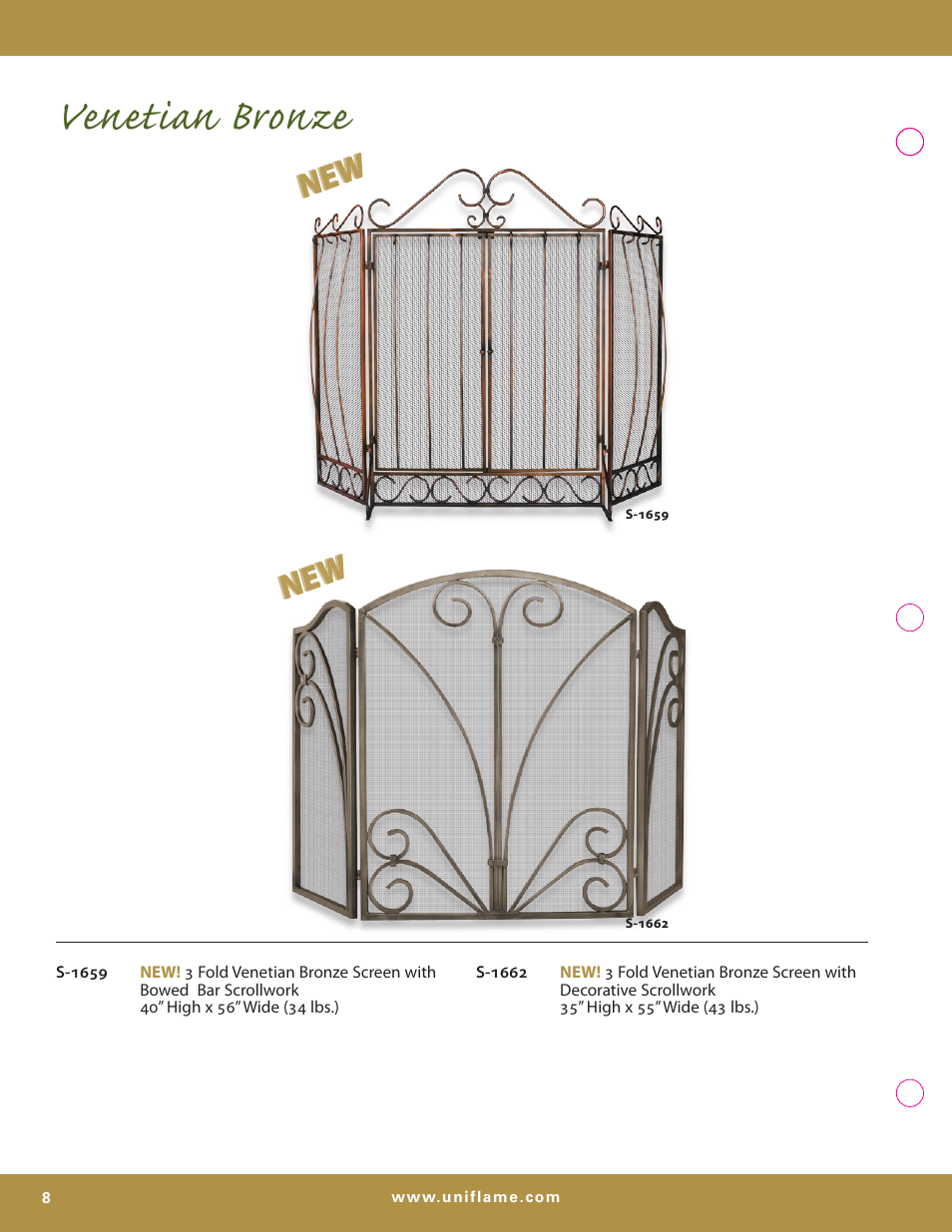 Venetian bronze | Uniflame S-7700 User Manual | Page 8 / 80