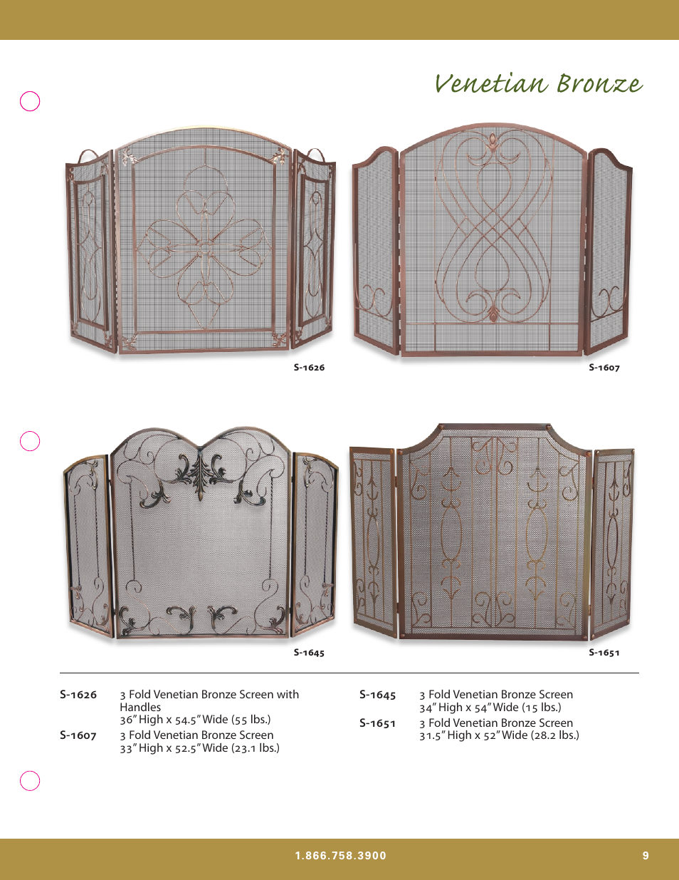Venetian bronze | Uniflame S-7700 User Manual | Page 9 / 80