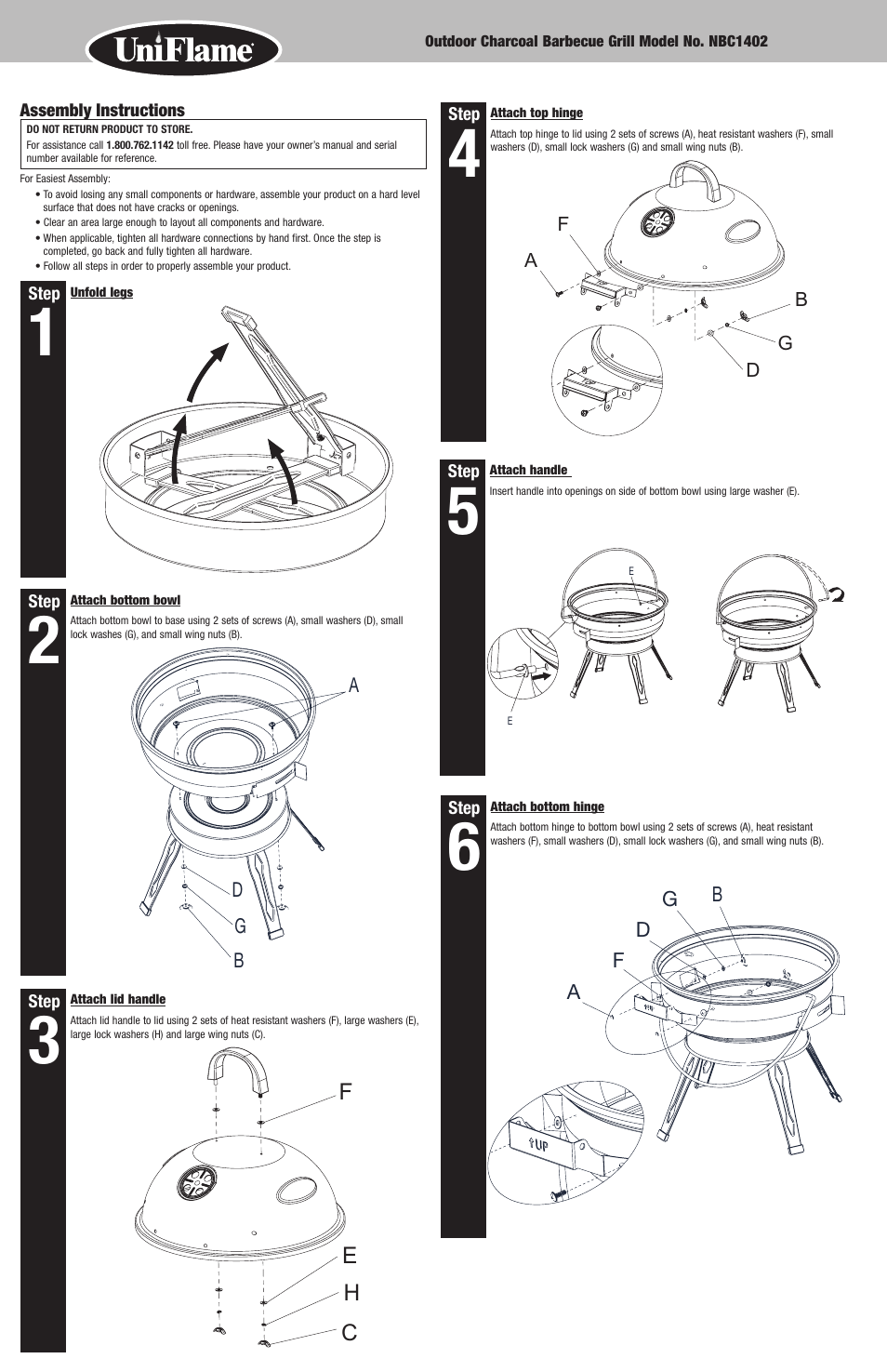 Uniflame Outdoor Charcoal Barbecue Grill NBC1402 User Manual | Page 4 / 12