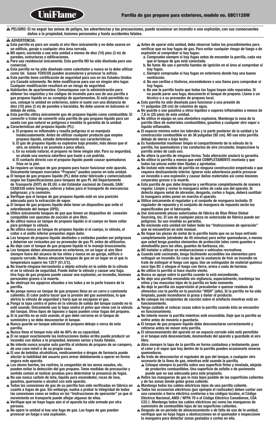 Uniflame GBC1128W User Manual | Page 16 / 28