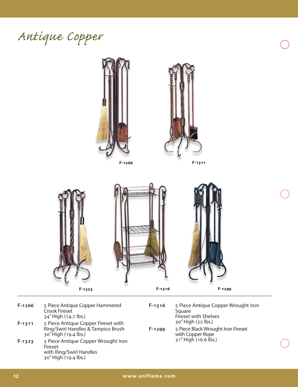 Antique copper | Uniflame Fireplace Furnishing User Manual | Page 12 / 13