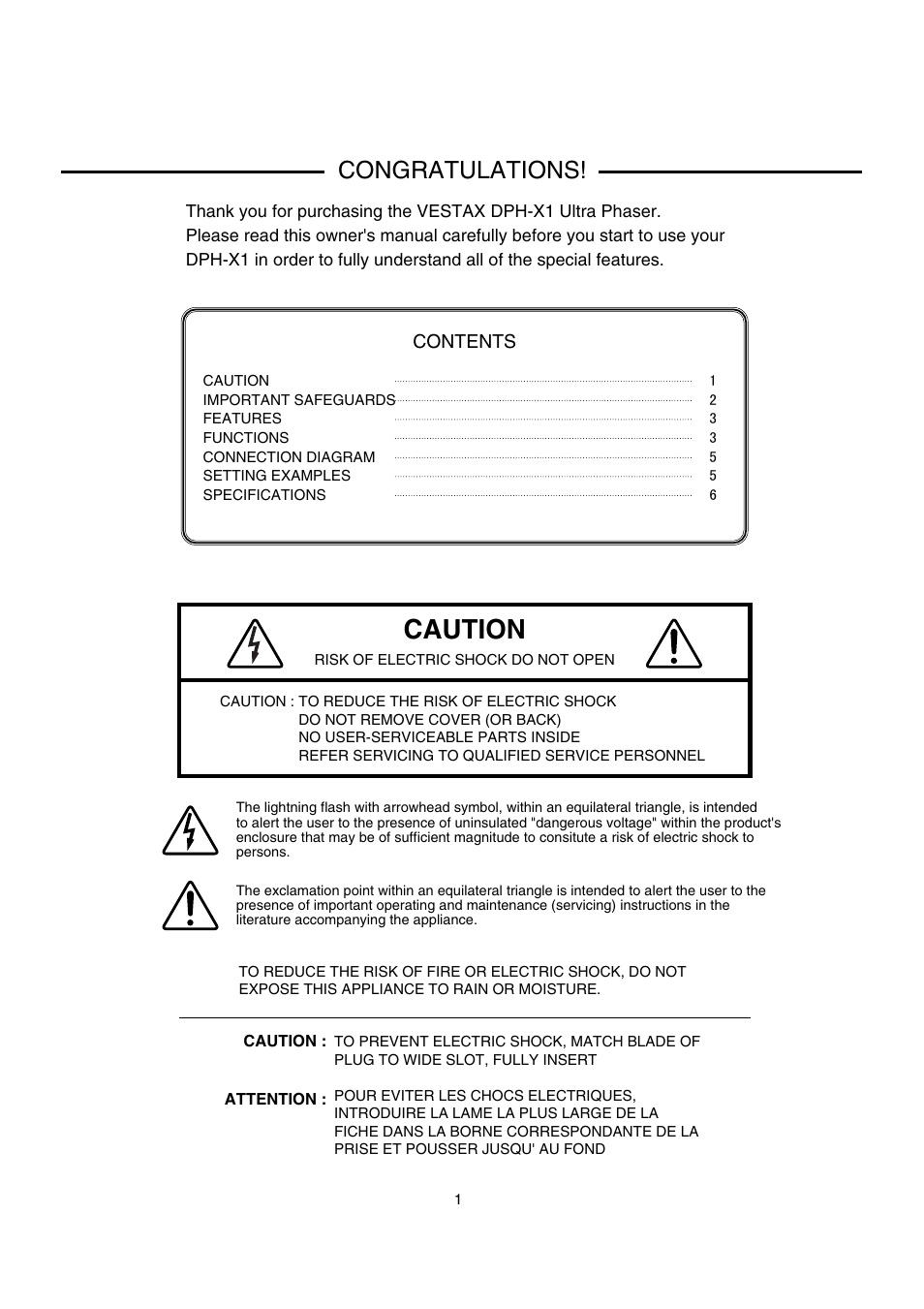 Caution | Vestax DJ Effector User Manual | Page 2 / 9