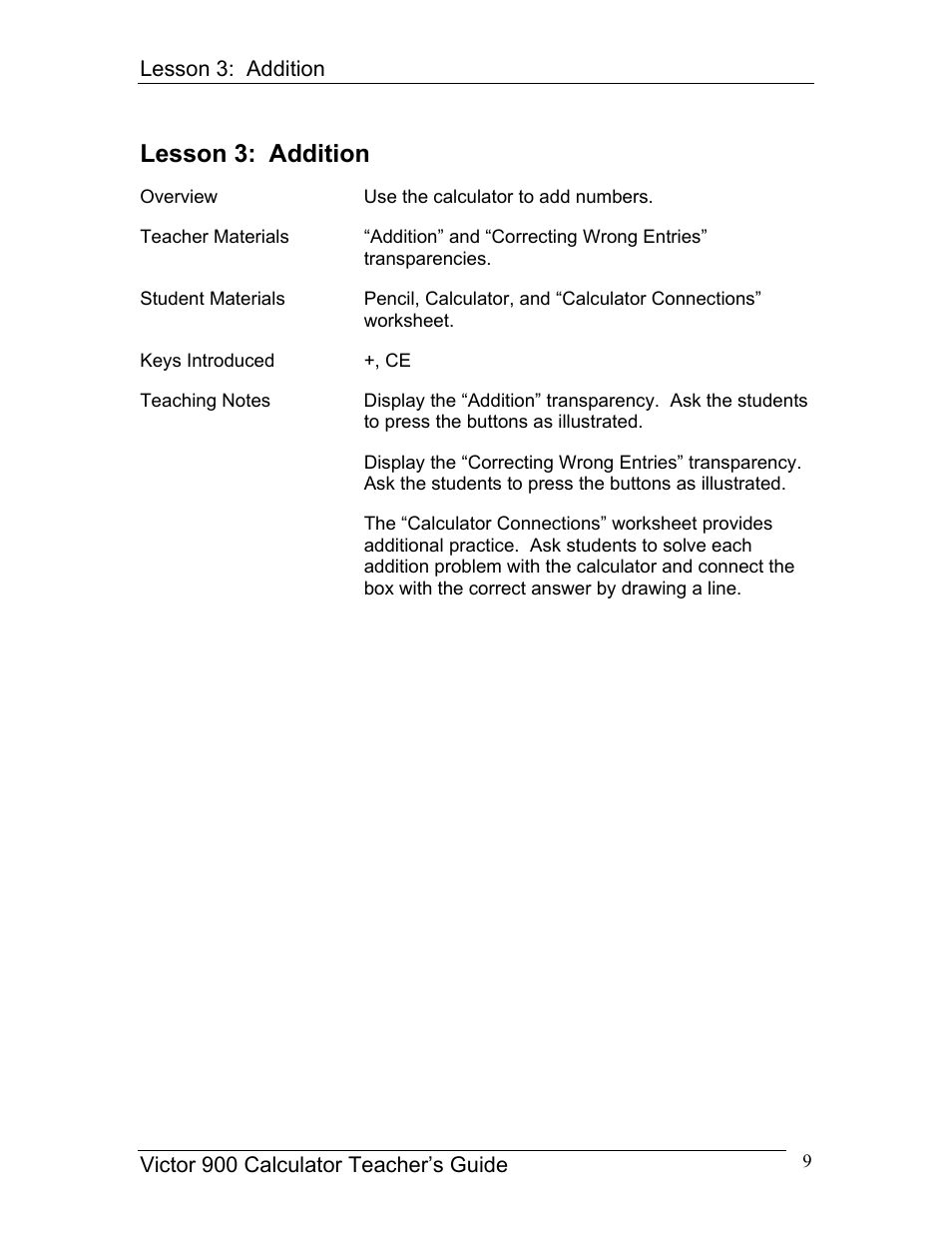 Lesson 3: addition | Victor 900 User Manual | Page 9 / 62