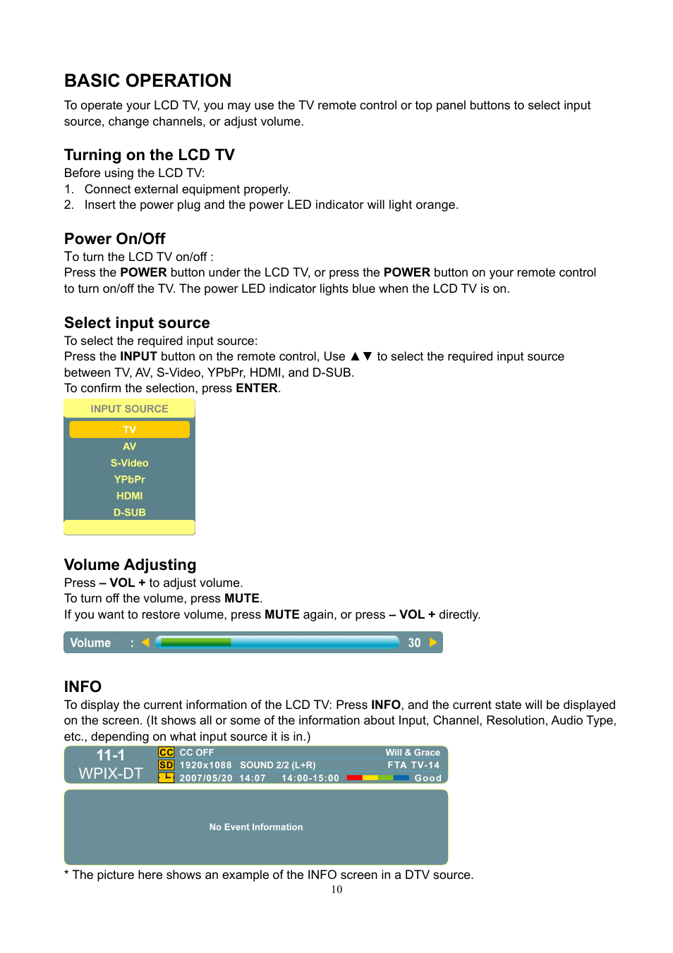 Basic operation | V7 19" LCD TVs LTV19HD User Manual | Page 13 / 28
