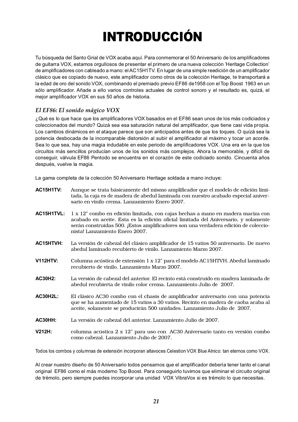 Introducción | Vox AC30HH User Manual | Page 21 / 26