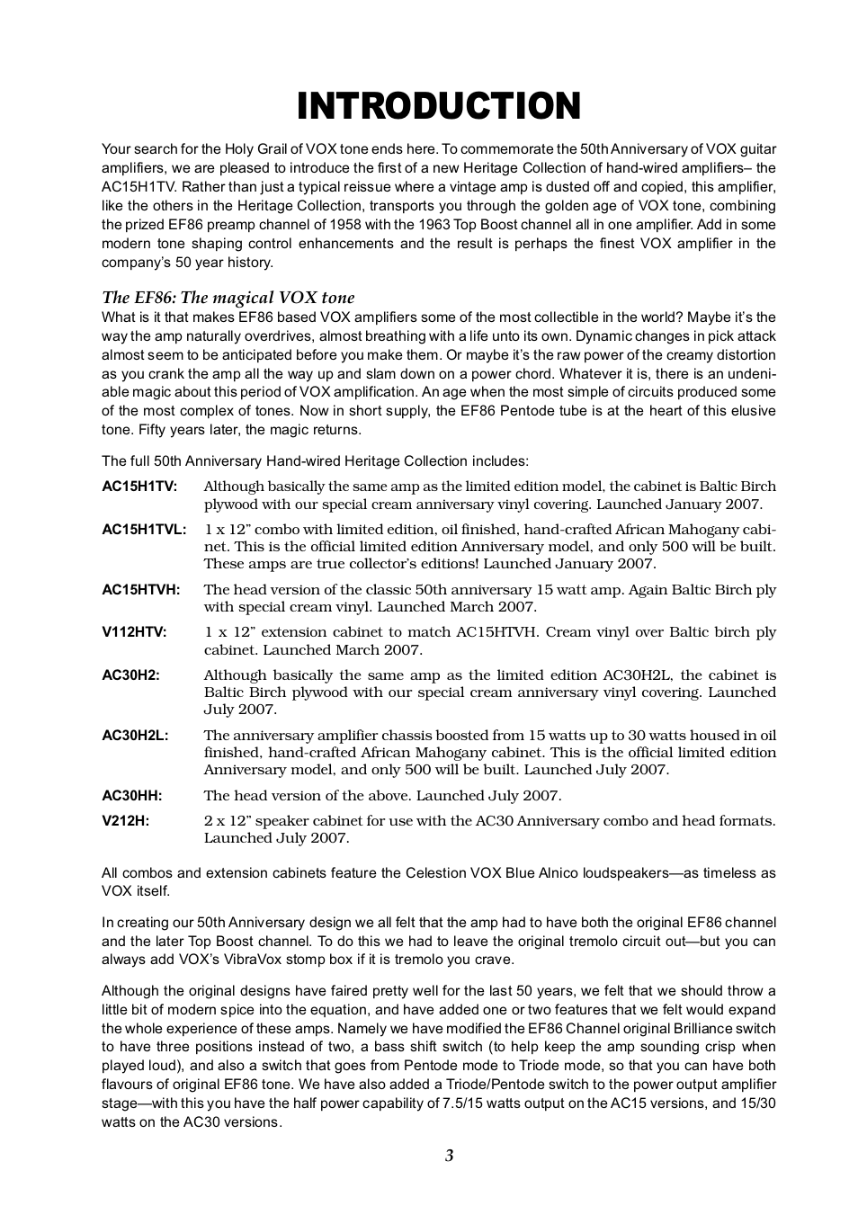 Introduction | Vox AC30HH User Manual | Page 3 / 26