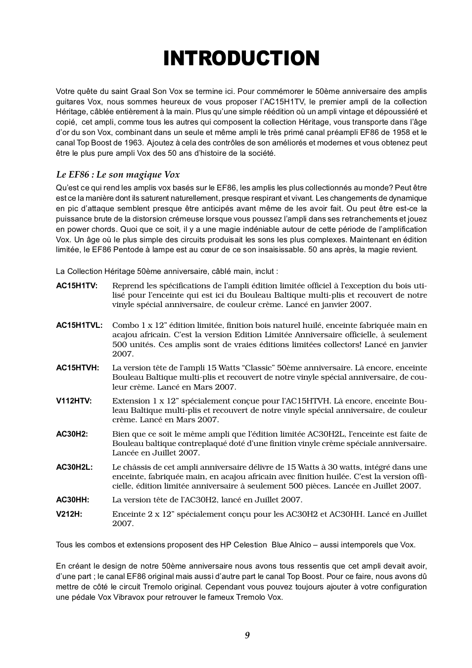 Introduction | Vox AC30HH User Manual | Page 9 / 26