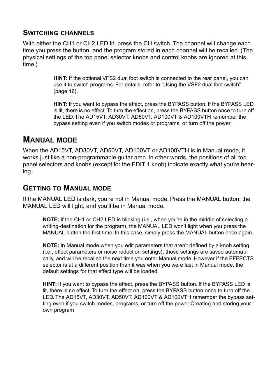 Manual mode | Vox AD100VT User Manual | Page 15 / 36