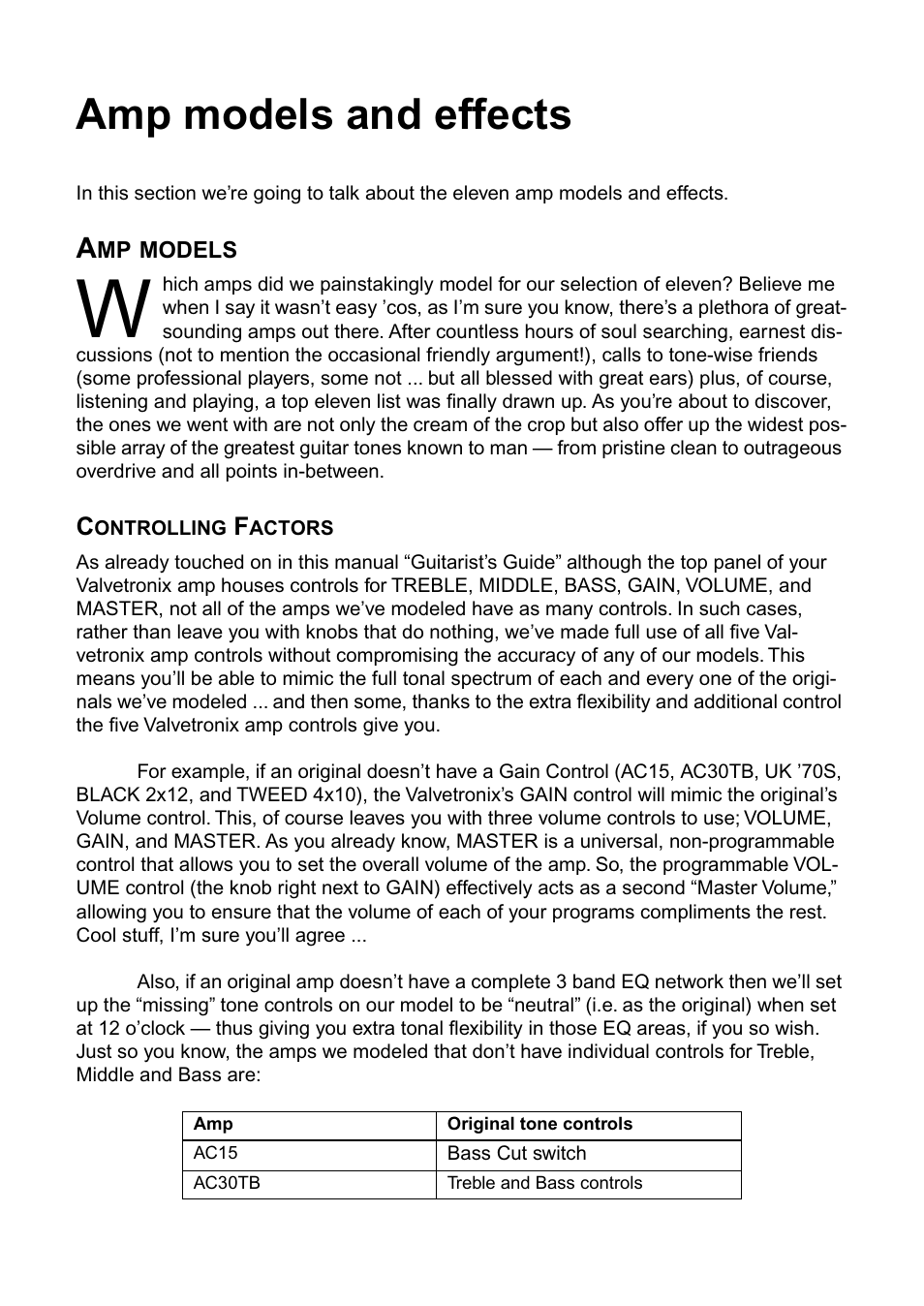 Amp models and effects, Amp models | Vox AD100VT User Manual | Page 21 / 36