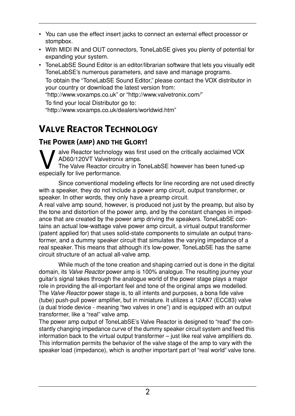 Valve reactor technology | Vox Valvetronix ToneLab SE User Manual | Page 12 / 82