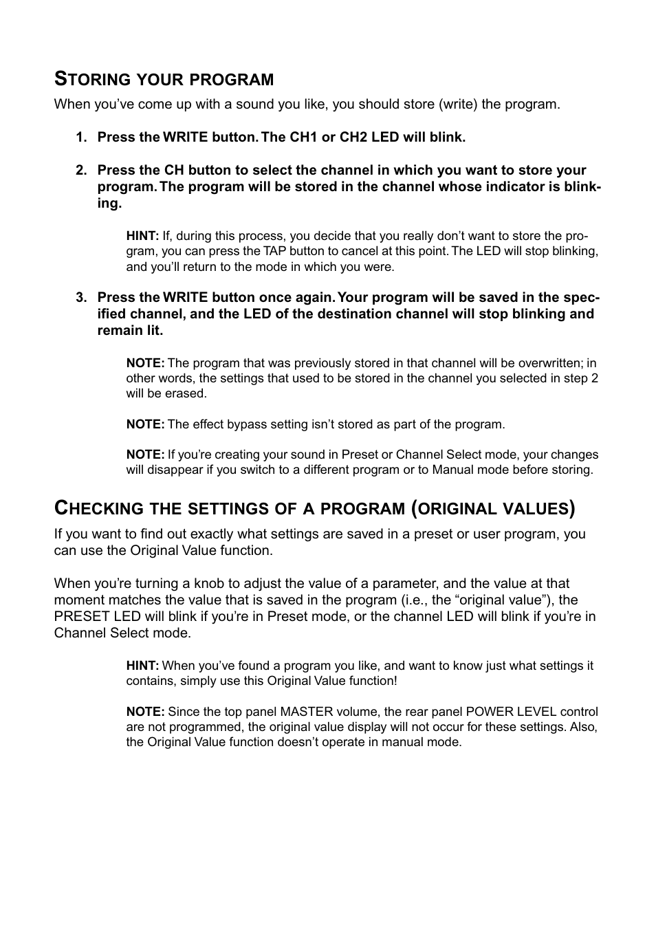Storing your program | Vox AD100VT-XL User Manual | Page 17 / 35