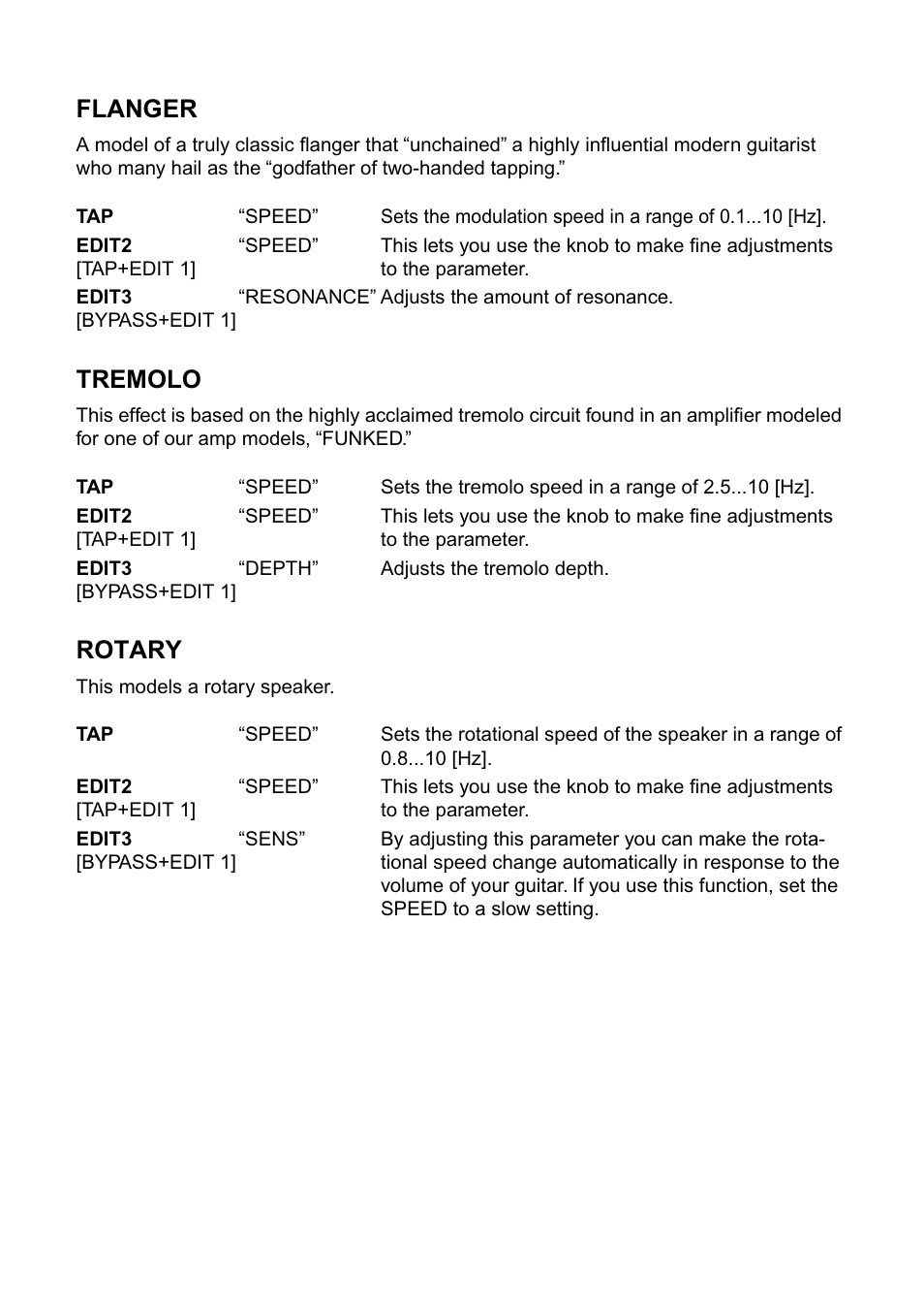 Flanger, Tremolo, Rotary | Vox AD100VT-XL User Manual | Page 27 / 35