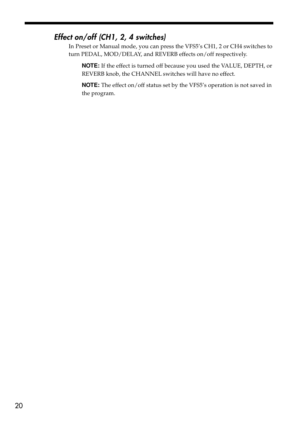 Effect on/off (ch1, 2, 4 switches) | Vox VT80+ User Manual | Page 20 / 40